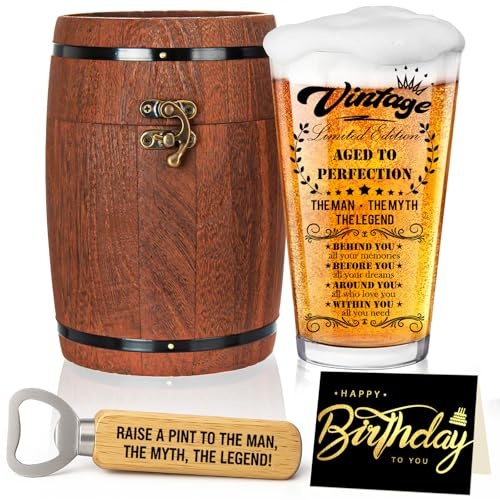 Joybble Gifts for Men, Birthday Gifts for Men with Greeting Cards, Beer Glass in Vintage Box, 470ml Personalised Beer Glasses Valentines Gift Ideas, Funny Birthday Gift for Dad Husband Friend Son