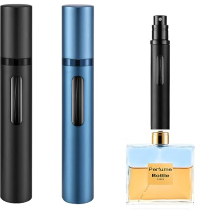 YiLianSM 2PCS 10ml Perfume Atomizer Travel Refillable, Bottom-Filling Fragrances Perfumes Bottle, Pocket Atomiser for On the Go (Black & Dark Blue)