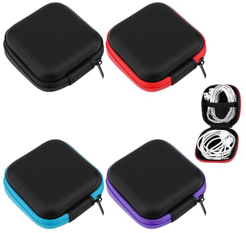 Ji liangli 4 Unidades Estuche para Auriculares de EVA Mini Cuadrado 7.7x7.7x3.3cm,Funda Protectora Portátil para Audífonos Intrauditivos,Reproductor MP3,Llaves,Unidad USB,Tarjeta SD