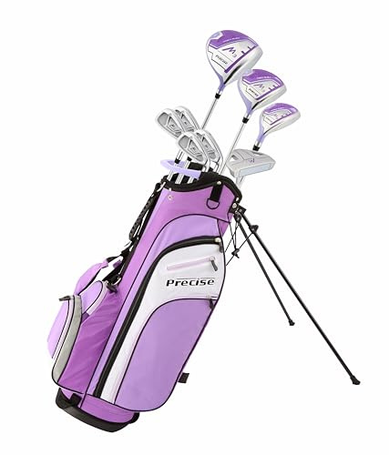 Precise M3 Women's Right Handed Complete Golf Club Set Includes 12* Driver, 3 Wood, 21* Hybrid, 7-9 Irons, Pitching Wedge, Putter, Deluxe Stand Bag & 3 Headcovers, Stylish Purple, Tall Ladies