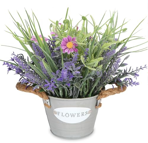 MIXROSE Artificial Plants Greenery Faux Lavender Flowers Purple in Pot 10 Tall Fake Potted Plant for Home Living Room Patio Coffee Table Farmhouse Aesthetic Bedroom Bathroom Decor