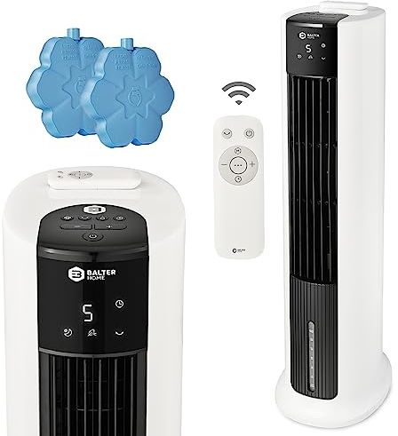 Balter VT-05 4in1 Mobile Klimaanlage, Turmventilator, Ventilator mit Wasserkühlung, Klimagerät, Luftkühler, Luftbefeuchter, Luftreiniger, Fernbedienung, Timer, 7L, 65 Watt, leise