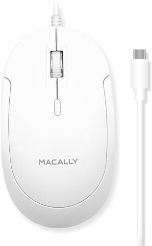 Macally Wired USB C Mouse for Mac and PC - Slim, Quiet, and Reliable - Type C Mouse for MacBook Pro/Air, iMac, Apple iPad, Laptop, Computer Desktop with 3 Button, Scroll Wheel, USBC, and 4 DPI Mode