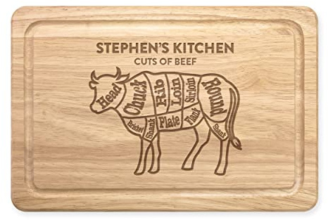 Personalised Name Cuts of Beef Meat Steak Cow Butchers Guide Rectangular Wooden Chopping Board Meat Serving Board