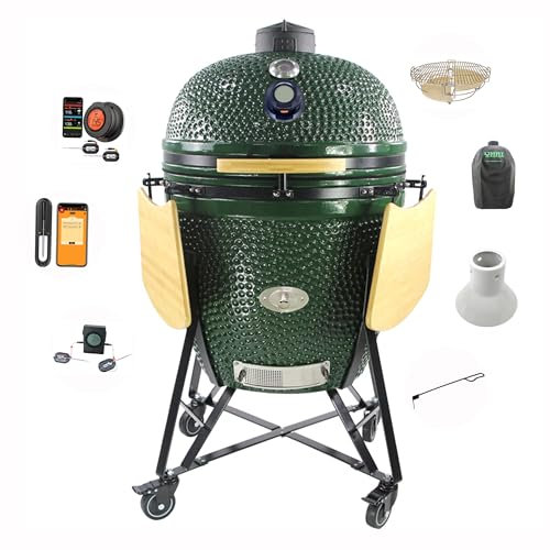 YNNI 27.5 verde XXL Chip alimentador Kamado paquete horno barbacoa parrilla extra inc Trolley TQTT27GR