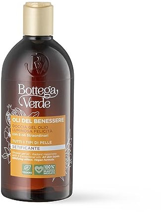 Bottega Verde - Oli del Benessere, Doccia Gel Olio, 400 ml, con 5 oli Straordinari, per Tutti i Tipi di Pelle, Luminosa Felicità, Setificante