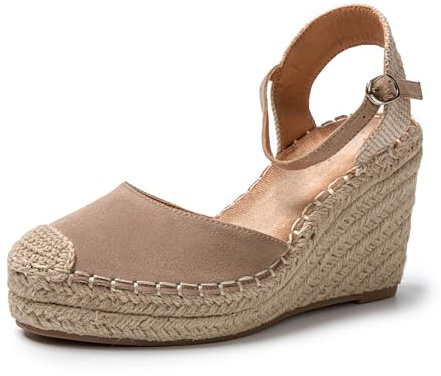 JOMIX Sandali Donna Estive Ciabatte Ragazze Espadrillas Eleganti Zeppa Pantofole Fibbia Casual Mare Spiaggia SD9374 (Marrone Khaki,38)
