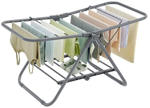 SONGMICS Small Clothes Drying Rack, Foldable 2-Level Laundry Drying Rack, Space-Saving, for Small Clothes, Towels, Bathroom, Balcony, 17.3 x 39.8 x 19.7 Inches, Dove Gray ULLR504G01