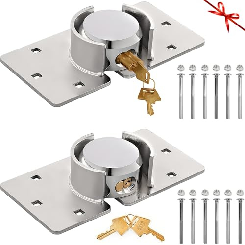 OIHYA 2 Pack Van Door Lock, 73MM Heavy Duty Solid Steel Hidden Shackle Padlock and Hasp Set Keyed Different, with 4pcs Keys and 80mm Screws for Vans, Trucks, Gates, Trailer