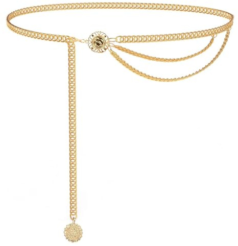 YHIJSR Ceinture Chaîne Dorée Multicouche pour Femmes Filles Chaîne pour Ceinture Réglable Chaîne Taille Multicouche Or 90cm