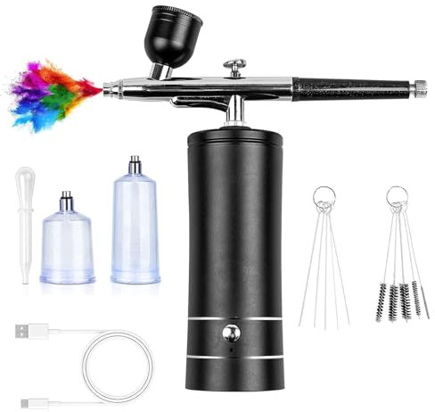 WOOLUCK Airbrushpistole, Tragbare Airbrush Kompressor, Mit Wiederaufladbares Kompressor Airbrush Set, für Schminke, Kuchendekoration, Modellfärbung, Nagelkunst, Täto