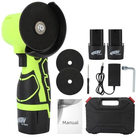 Angle Grinder, Cordless Cutting Grinding Polishing with Disc, 550W Brushless Pure Copper Motor Mini Angle Grinders, Wood Polish Cutting Power Tools for Tile, Wood (Green)
