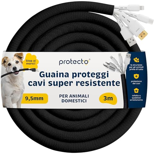 PROTECTO Guaina per Cavi per Animali Domestici – 2,2 m/Ø 5 mm – Nera, Ultra Resistente, Flessibile, Inodore, Anti-Morso – Per Cavi Elettrici, USB, RCA, HDMI – Protezione Universale
