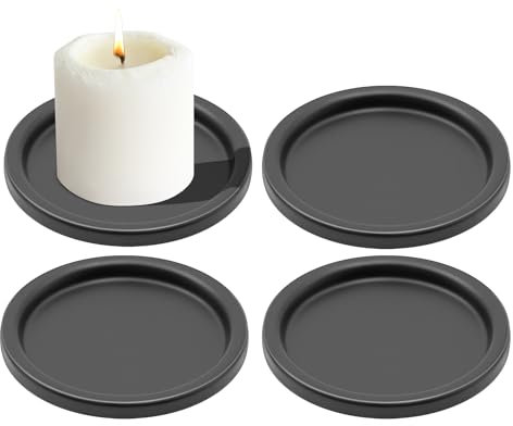 WYYFXY® 4 Stück Metall Kerzenhalter Stumpenkerzen Kerzenständer Schwarz Kerzenteller 10cm Kerzenuntersetzer Rund Candle Holder für Hochzeit, Haus, Party, Deko