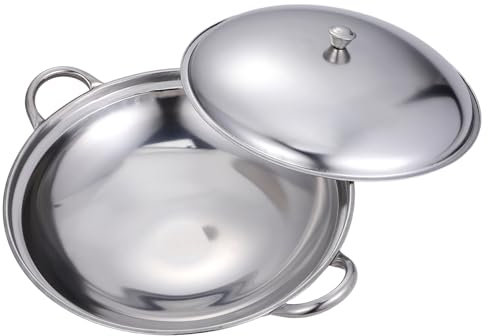 Cabilock Pentola in Acciaio Per Cucinare Wok Da Cucina Con Doppio Manico Per Stufati e Noodles Realizzata in Resistente e Facile Da Pulire Per Diverse Ricette Incluso Coperchio Per Cottura
