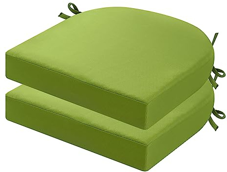 PRIMEPATIO Set di 2 cuscini per sedia da giardino all'aperto, spessi 7 cm, cuscini per sedile impermeabili da patio con lacci per mobili da esterno, cuscini per sedie a forma di U per la cucina, 45 x
