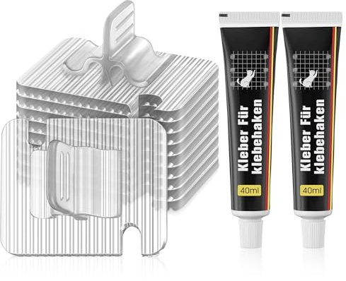 Enhon 50 Piezas Ganchos Adhesivos para Red Gatos con 2 Adhesivo Extrafuerte 40 ml, Gancho Red Gatos Ventanas sin Taladro, Impermeable PC, Resistente a los Rayos UV Ideales para Terraza Redes de Balcón