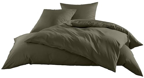 Bettwaesche-mit-Stil Mako-Satin Baumwollsatin Bettwäsche Uni einfarbig zum Kombinieren (Bettbezug 135 cm x 200 cm, Dark Olive) viele Farben & Größen