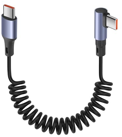 YACSEJAO 90 graders svängd USB C till USB C-kabel 65 W 1 m/3,2 fot infällbar USB typ C-kabel för bil, stöder 6 A snabb laddning och dataöverföring (rak)