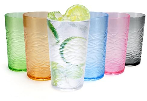 SITAKEGS Vasos de plástico, 6 paquetes de 500 ml, vasos acrílicos reutilizables, vasos de cóctel portátiles apilables, vidrio multicolor para fiestas en casa, uso diario, fiestas, picnics (500 ml)