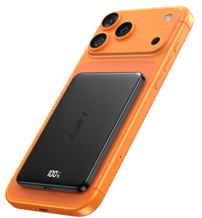 Ultra Slim Power Bank Magnetische für iPhone, A ADDTOP Powerbank Induktives Laden 5000mAh, 20W Schnellladung Wireless Externe Handyakkus Kabelloses Akkupack für iPhone17/16/15/14/13/12, Schwarz
