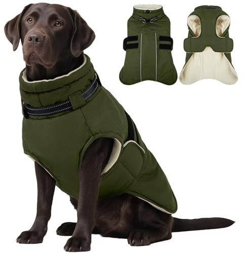 IECOii Cappotto invernale per cani impermeabile, XXL, caldo, in pile riflettente natalizio, con foro per imbracatura, giacca da neve regolabile per cani di taglia grande, cappotti autunnali per cani