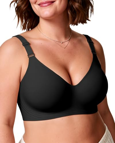 Adisputent Women's Seamless Bra Jelly Wireless Push Up Bra Soft Full Coverage Support Bras Non Wired Padded Comfort T Shirt Bralettes (Black,M)