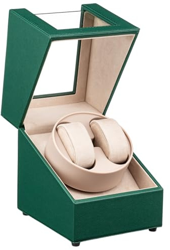 Tolesum Carica Orologi Automatici 2 Posti,Scatola del Tempo per Orologi, Automatic Watch Winder PU Scatola per Orologi Doppi Rotanti,Rotazione Silenziosa-verde