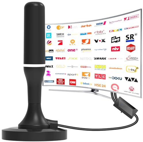 DVBT2 Antenne, DVB-T2 Zimmerantenne für Fernseher – 400＋km Reichweite 360°-Allroundempfang, unterstützt 4K/1080P Digitale Kanäle, Mit Starkem Magnetfuß