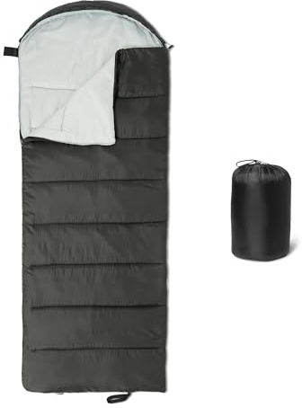 Amazon Basics Sleeping Bags for Adults, Camping Essentials, 50 Degree F / 10 Degree C Rated, Black/Gray, 84 x 31.5