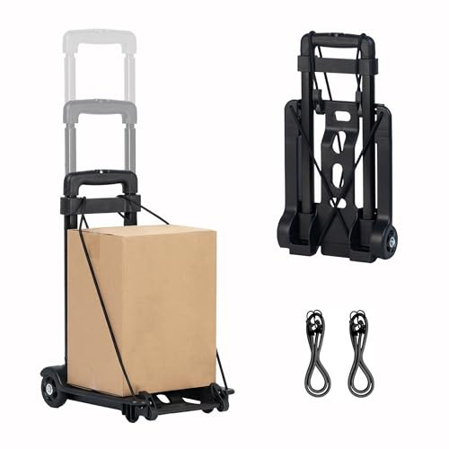 KOMBO - Carrello Portatutto Pieghevole con Fermacarico 30 kg – Compatto e Richiudibile, 2 Ruote in Gomma 7,5 cm, Funi Elastiche Incluse, Ideale per Pacchi, Zaini e Oggetti Lunghi