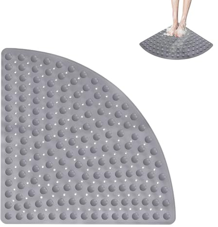Tappetino Doccia, 54 x 54 cm, Tappetino Doccia Antiscivolo, Tappeto da Doccias Angolare con Ventose, Tappetino da Bagno Antiscivolo Curvo, per Sauna o Vasca da Bagno(Grigio)