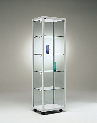 MHN Glasvitrine mit Rollen T 53 x B 53 x H 183,5 cm - schmale Glas Standvitrine abschließbar - Ausstellungs-Vitrine ohne Beleuchtung - mit Spiegel-Rückwand