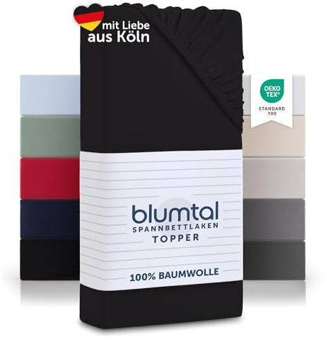 Blumtal Basics Spannbettlaken Topper aus Jersey - 100% Baumwolle, Oeko-TEX zertifiziert - Schwarz, Topper 140x200cm