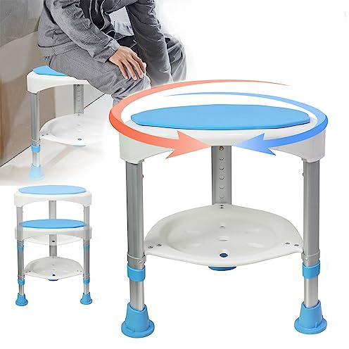 LZQ Duschpall, 360° roterbar badstol, 45–57 cm justerbar höjd, aluminium och polyeten, blå, duschstol för äldre och gravida kvinnor