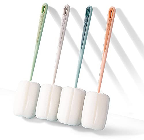 easyBee [4 Stück] Basic Schwamm Reinigungsbürste, Bürste lang 25 cm, Poröser Schwammkopf mit Starker Adsorptionskapazität, für Gläser, Karaffen, Dekanter, Flaschenreiniger, Teller, Schüssel