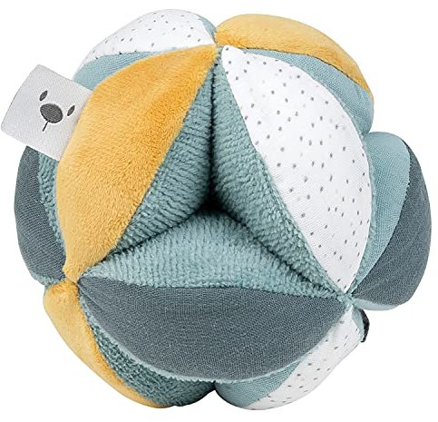Nattou Aktiv-Kuschelball aus Baumwolle und Polyester, Plüsch-Ball mit Rassel und Quietsche, Für Neugeborene und Frühchen, ∅ 15 cm, Lapidou, Grün