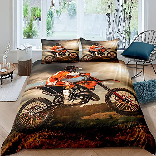 Extreme Sports Bedding & Linen Motocross Rider Bedding Set for Boys Girls Child Motorcycle Duvet Cover Motocross Illustration Single Size Quilt Cover 2Pcs