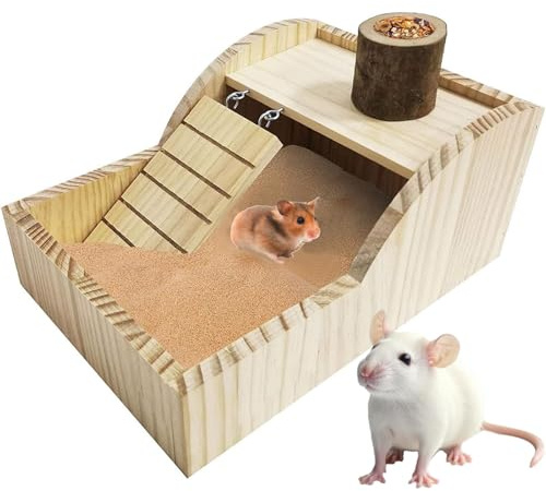 Hamster Sand Bath Container Gerbil Sand Digging Box Small Animal Shower Bathtub with Climbing Ladder Cage Accessories for Mice Rat Syrian Dwarf Hamster