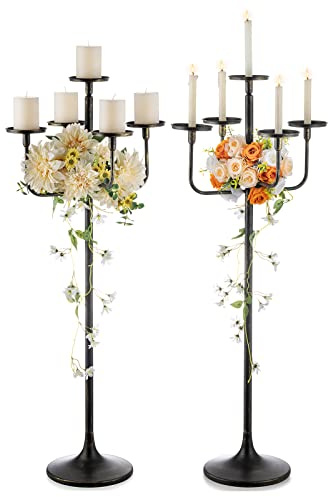 Romadedi Candelabra Tall Candle Holder - 47 inch Floor Candle Holders for Pillar Candles, Candlestick Holders Centerpiece for Home Living Room Decor, French Country, Vintage, Rustic, 2 pcs