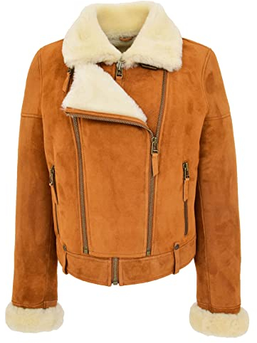Divergent Retail DR250 Veste en peau de mouton véritable pour femme Marron clair, peau, 46