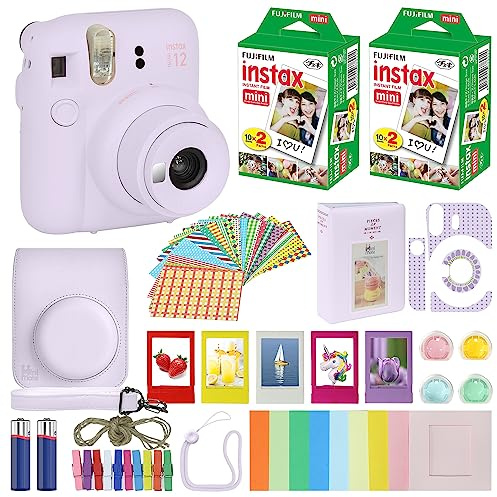 Fujifilm Instax Mini 12 Instant Camera Lilac Purple + Carrying Case + Fuji Instax Film Value Pack (40 Sheets) Accessories Bundle, Color Filters, Photo Album, Assorted Frames