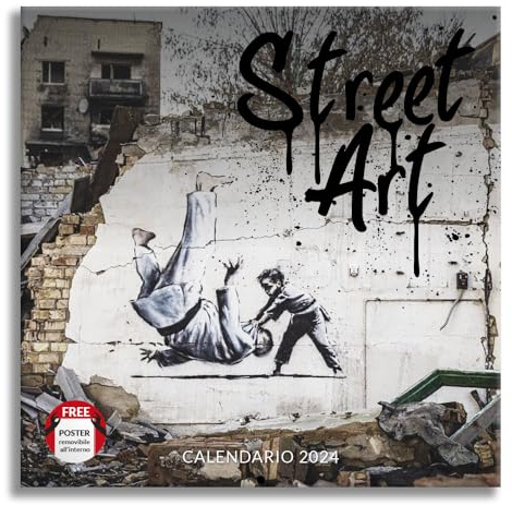 Calendario 2024 da parete Street Art, ideale per ufficio e casa, 12 mesi, 30x30 cm + poster regalo incluso.