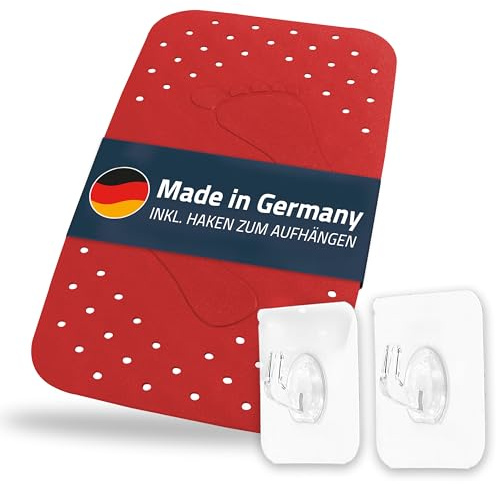 Tappetino per vasca da bagno, tappetino da bagno Step ca. 38 x 72 cm, rosso, 100% TPE, con 2 ganci, privo di PVC, ftalati, piombo, lattice, certificato TÜV, prodotto in Germania