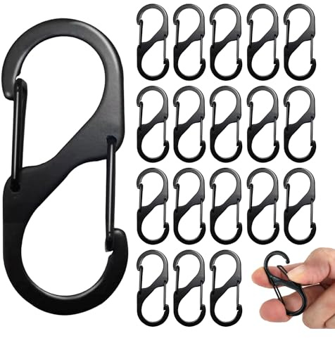 20 stycken karbinhakar i metallset, karbinhakar mini svart, s karbinhake, metall dubbel karbinhake, metallspänne dubbel karbinhake, för vandring, camping, resor, backpacking