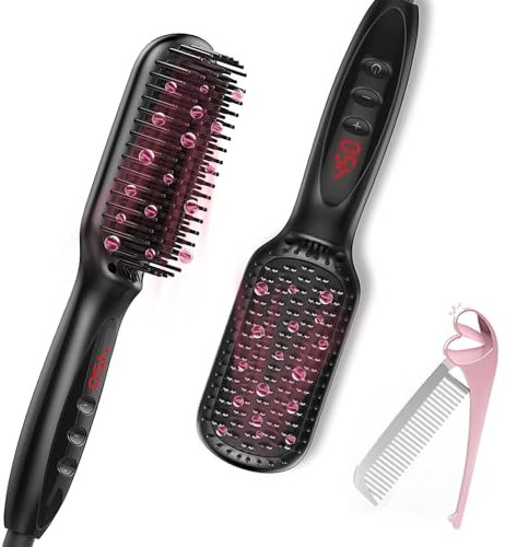 Spazzola Lisciante per Capelli, Spazzola Capelli, Spazzola Capelli Ricci Styling, Temperatura Regolabile 120°C-230°C, Rivestimento in Antistatico Tormalina (Nero)