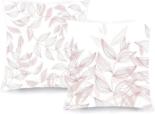 Decoratea Kissenbezüge 60 x 60 cm, dekorative Kissenbezüge (2 Stück) für Sofa, Bett, Stuhl, Wohnzimmer, Auto, sehr weich, modern und mit unsichtbarem Reißverschluss (rosa Blätter)