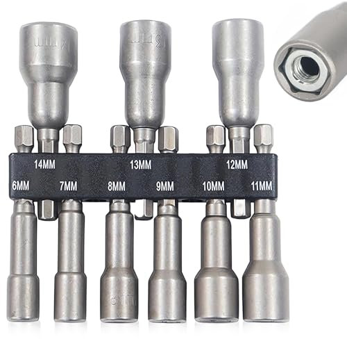 9 Stück Magnetische Stecknuss Set, 6-14mm Steckschlüssel 1/4 Zoll Hex Bohrer Sechskant Bit Set Chrom Vanadium Stahl Sechskantschaft Magnet für Bohrer oder Akkuschrauber Zubehör