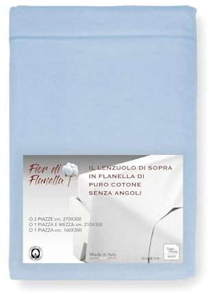 Tex family Bettlaken ohne Ecken aus Flanell – Farbe Hellblau – reine weiche Baumwolle | Made in Italy | für große und übergroße Matratzen – 270 x 300 cm