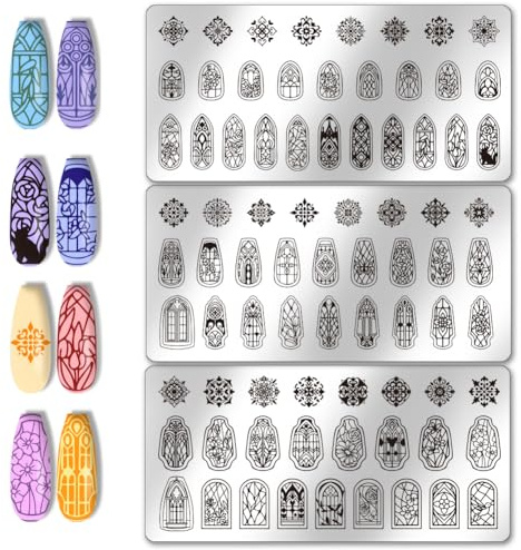 PH PandaHall 3pcs Glass Window Nail Art Templates, 79 Patterns Flower Window Mini Flower Nail Stamping Plate Nail Art Stencils Stainless Steel Plates for Nail Design Print Manicure Salon
